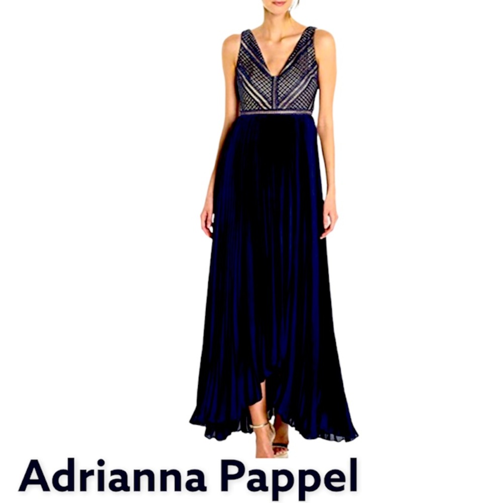Adrianna Papell Eyelet Lace & Chiffon Combo Gown Sz 12